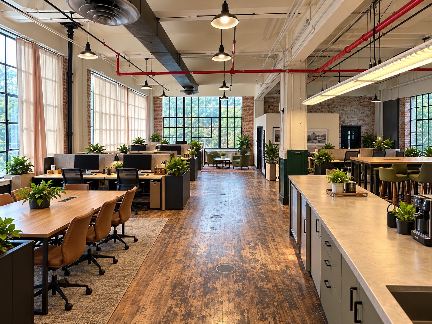 Conceptual interior view of flexible desks in the historic Plymouth building